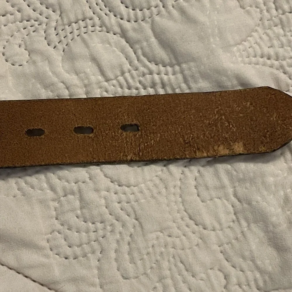 Vintage Distressed Brown Leather Belt Silver tone Non-magnetic‎ Buckle 42x1.5”